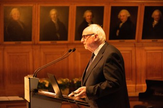 Öffentliche Frühjahrssitzung 2023, Bild 3b Bericht des Vizepräsidenten Prof. Dr. Wolfgang Huschner über die Arbeit der Akademie, Foto: Dirk Brzoska