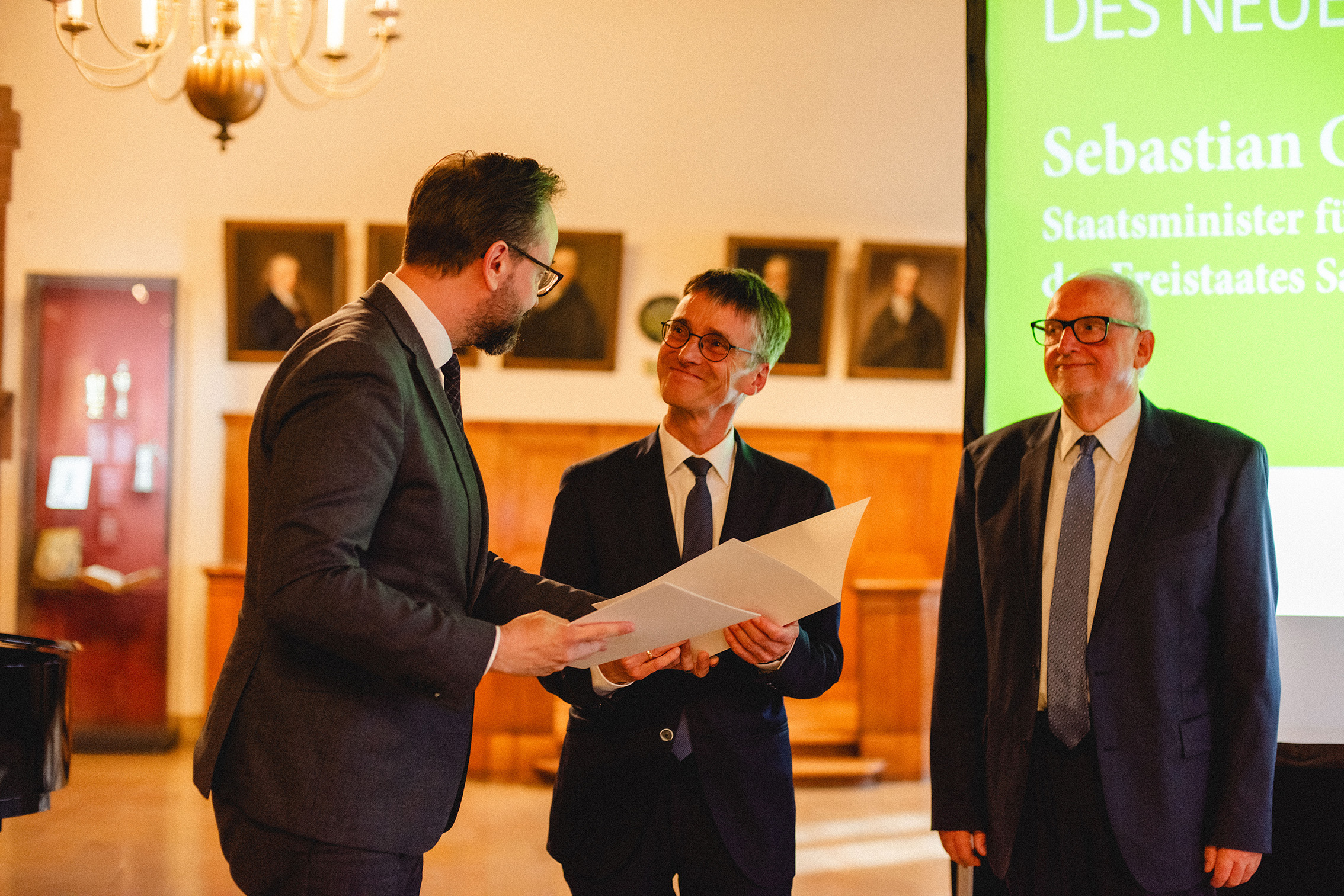 Amtseinführung des neuen Präsidiums der Akademie, Prof. Dr. Hans-Joachim Knölker und Prof. Dr. Wolfgang Huschner, durch Sebastian Gemkow, Staatsminister für Wissenschaft des Freistaates Sachsen, Foto: Dirk Brzoska