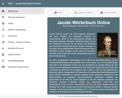 Abbildung der Startseite des Jacobi-Online-Wörterbuchs. 