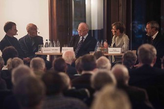 Akademie-Forum am 23.9.2015, Podiumsdiskssion mit Peer Pasternack, Cornelius Weiss, Hans Joachim Meyer, Heike Schmoll und Pirmin Stekeler-Weithofer; Foto: Christian Modla