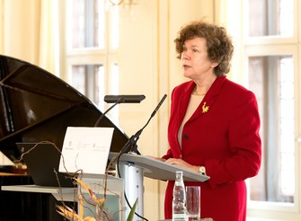 Laudatio von Prof. Dr. Beate A. Schücking, Rektorin der Universität Leipzig bis März 2022; Verleihung des Leipziger Wissenschaftspreises 2022, Foto: Swen Reichhold